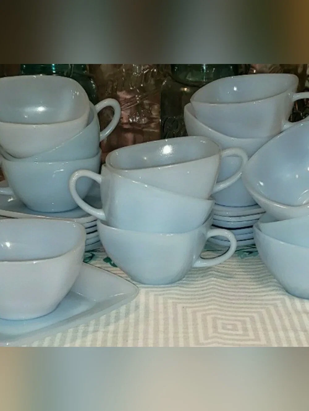 Vintage Mid-Century Azurite Delphite Blue Milk Glass Tea Cup & Saucer Set